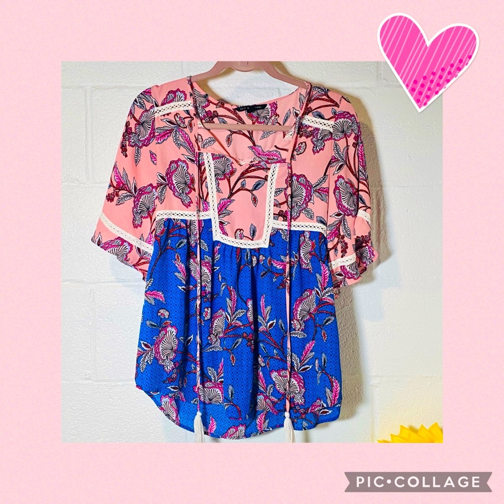 Zac & Rachel Size Small Pink and Blue Floral Top